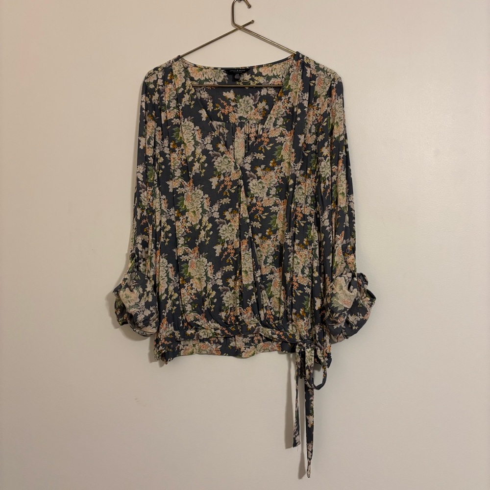 Lucky Brand Floral Tie-Waist Blouse - Size Large - Picture 8 of 15